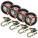 VULCAN Car Tie Down with Chain Anchors - Lasso Style - 2 Inch x 96 Inch, 4 Pack - PROSeries - 3,300 Pound Safe Working Load