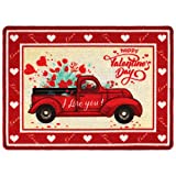 Aneco Valentines Red Truck Doormats Happy Valentine's Day Heart Print Doormat Decorative Floor Mat Non-Slip Welcome Doormat for Valentine's Day Indoor Outdoor Home, 28 x 20 Inch