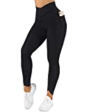 SUUKSESS Women Crossover Butt Lifting Leggings with Pockets High Waisted Workout Yoga Pants (Black, M)