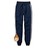 Aprsfn Women's Winter Thicken Sherpa Lined Sweatpants with Drawstring Warm Athletic Pants (Dark Blue, Large)