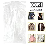 100 Pack Garment Bag Transparent Clothing Dust Cover Dustproof Hanging Clothes Suit Dress Jacket Cover for Dry Cleaner, Home Storage,Travel, Clothes Storage Closet,23.6 x 35.4 inches