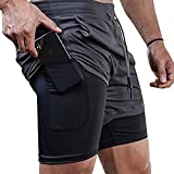 Surenow Mens Running ShortsWorkout Running Shorts for Men2-in-1 Stealth Shorts 7-Inch Gym Yoga Outdoor Sports Shorts Grey