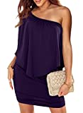 Sidefeel Women Off Shoulder Ruffles Bodycon Midi Dress Large Purple