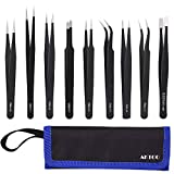 ESD Anti-Static Precision Tweezers Tools Kit Non-magnetic Stainless Steel Tweezers Set with Storage Bag by AKTOO for Electronics soldering,Phone Repair,Jewelry,Craft,Laboratory Work,9 Pcs