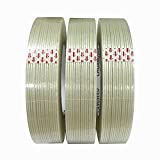 CHUANGSEED 3Pack Mono Filament Strapping Tape 6.2mil x 1Inch x 60yds Commodity Grade Heavy Duty Transparent Reinforced Fiberglass Tape