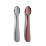 mushie Silicone Baby Feeding Spoons | 2 Pack (Stone/Cloudy Mauve)