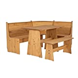 Riverbay Furniture Pine Wood Indoor 3 Piece Kitchen Corner Table Booth Bench Breakfast Dining Nook Set in Natural