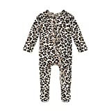 Posh Peanut One Piece Elegant Baby Romper Buttery Soft & Breathable Viscose from Bamboo - Premium Knit Baby Girl Clothes (Lana Leopard Tan, 3-6 Months)