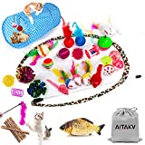 31 PCS Cat Toys Kitten Toys Assortments,Variety Catnip Toy Set Including 2 Way Tunnel,Cat Feather Teaser,Catnip Fish,Mice,Colorful Balls and Bells for Cat,Puppy,Kitty