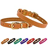 BRONZEDOG Leather Cat Collar with Buckle Adjustable Small Pet Collars for Kitten Black Brown Pink Purple Red Turquoise (Neck Size 7" - 9", Light Brown)