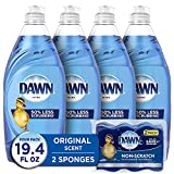 Dawn Ultra Dishwashing Liquid Dish Soap (4x19.4 Fl oz) + Non-Scratch Sponge (2 Count), Original Scent