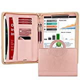 Darolin Zippered Leather Padfolio Portfolio with [Hidden Handle] and [Clipboard], Business Conference Portfolio Organizer Notepad Folder, Portfolio Bag, Portfolio Padfolio for Women/Men (Rosegold)