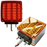 Amak 2X Amber + Red 39-LED Square Pedestal Stud Mount Fender Double Face Stop Turn Signal Tail Lights Lamps for Truck Trailer