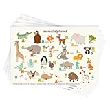 Disposable Stick-on Placemats 40 Pack for Baby & Kids, Restaurant Table Mats 12" x 18" Sticky Place Mats, Toddler Baby Placemat, Animal Alphabet Theme