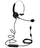 AGPtEK Hands-Free Call Center Noise Cancelling Corded Monaural Headset Headphone with Mic Mircrophone - Cord with USB Plug, Volume Control