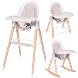 Baby High Chair with Double Removable Tray for Baby/Infants/Toddlers, 4-in-1 Wooden High Chair/Booster/Chair | Grows with Your Child | Adjustable Legs | Modern Design | Easy to Assemble