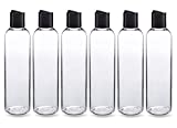 ljdeals 8 oz Clear Plastic Empty Bottles with Black Disc Top Caps, Refillable Containers for Shampoo, Lotions, Cream and More Pack of 6, BPA Free, Made in USA