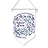 Bible Verse Canvas Banner Wall Hanging Quote Fishers of Men Matthew 4:19 Scripture Painting Hanger Poster Wall Art Canvas Flag Home Decor Baptism Sign 12" x 20"