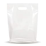 100 Pack 9" x 12" with 1.25 mil Thick White Merchandise Plastic Glossy Retail Bags | Die Cut Handles | Perfect for Shopping, Party Favors, Birthdays, Children Parties | Color White | 100% Recyclable