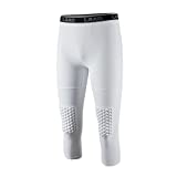 LEAO Youth Boys 3/4 Basketball Compression Pants with Knee Pads Qucik Dry Capri Compression Leggings Sports Tights White X-Large