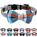 Joytale Breakaway Cat Collar with Bow Tie and Bell, Cute Plaid Patterns, 1 Pack Kitty Safety Collars,Haze Blue