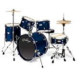 Ashthorpe 5-Piece Full Size Adult Drum Set with Remo Heads & Premium Brass Cymbals - Complete Professional Percussion Kit with Chrome Hardware - Blue