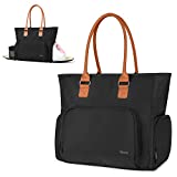 Luxja Breast Pump Bag with Pockets for Laptop and Cooler Bag, Leather Handle Breast Pump Tote for Working Mothers (Fits Most Major Breast Pump), Black