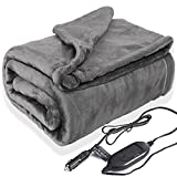 Lifetivity Machine Washable Car Heated Blanket 12 Volt Electric Blanket Plug in Flannel Heating Throw for Car Auto SUV Truck with Controller 3 Heating Level 55x40 inch Gray