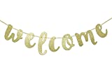 Welcome Gold Glitter Hanging Sign Banner- First Day of School, Classroom, Wedding, House, Home Decor (Gold)