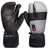 Savior Heated Gloves for Men and Women, Full Leather Mitten for Skiing, Skating,Arthritis Gloves (L, Black/Grey)
