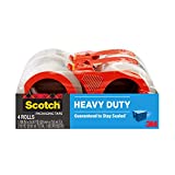 Scotch Heavy Duty Packaging Tape, 1.88" x 54.6 yd, Designed for Packing, Shipping and Mailing, Strong Seal on All Box Types, 3" Core, Clear, 4 Rolls (3850-4RD)