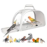 YUDODO Bird Carrier Lightweight Pet Parrot Travel Cage Portable Clear View Easy to Assemble Sturdy Roomy Breathable Cockatiel Parakeet Budgie Carrying Case with Wooden Perch Tray Bottom Shoulder Strap