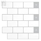 Tic Tac Tiles 12"x 12" Peel and Stick Self Adhesive Removable Stick On Kitchen Backsplash Bathroom 3D Wall Sticker Wallpaper Tiles in Subway Designs (Mono White, 10)