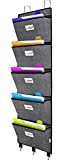 Over The Door File Organizer, Hanging Wall Mounted Storage Holder Pocket Chart for Magazine, Notebooks, Planners, Mails, 5 Extra Large Pockets(Black with Pattern)