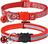 Taglory Reflective Cat Collars Breakaway with Bell, 2-Pack Girl Boy Pet Kitten Collar Adjustable 7.5-12.5 Inch, Red