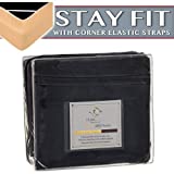 Clara Clark 1800 Series Bed Sheet Sets - Stay fit on Mattress with Elastic Straps at Corners - Queen, Black