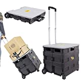 dbest products Quik Cart Collapsible Rolling Crate on Wheels for Teachers Tote Basket 80 lbs Capacity, Made from Heavy Duty Plastic and Used as a Seat, Silver