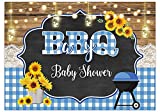 Funnytree 7x5FT BBQ Baby Shower Backdrop Country Rustic Sunflowers Wood Photography Background for Kids Boys Newborn BabyQ Baby Q Babies 1st Birthday Party Baptism Barbecue Decorations Supplies