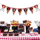BabyQ Party Decorations Set BabyQ Banner Bar Sign Food Tent Cards Label for BBQ Theme Baby Shower Barbecue Gender Reveal Picnic Party Red Gingham Supplies