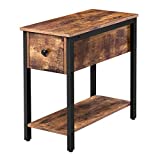 HOOBRO Set of 2 Narrow End Table, 2-Tier Nightstand with Drawer and Shelf, Side Table for Small Spaces, Stable and Sturdy, Wood Look Accent Table in Bedroom, Rustic Brown and Black BF04BZP201