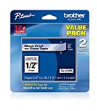 Brother Genuine P-touch TZE-1312PK Tape, 1/2" (0.47") Standard Laminated P-touch Tape, Black on Clear, Perfect for Indoor or Outdoor Use, Water Resistant, 26.2 Feet (8M) each, Two-Pack