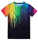 Tie Dye T Shirt for Boys Girl Bright Neon Short Tees Children Funny Rainbow Paints T-Shirts Kid Summer Graphic Shirt Black Tops Clothes 6-8T