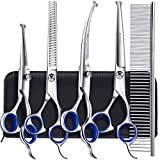 Gimars Professional 4CR Stainless Steel Safety 6 in 1 Round Tip Dog Scissors for Grooming, Heavy Duty Titanium Coated Pet Grooming Scissor for Dogs, Cats and Other Animals