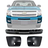 New Front Bumper Face Bar Primed Steel + End Cap with Fog Light Holes Left Driver & Right Passenger Side For 2007-2013 Chevrolet Silverado 1500 Direct Replacement