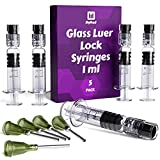 MyMed 5 Pack Borosilicate Glass Luer Lock Syringe 1ml Capacity Reusable Glass Syringes - Use for Arts and Crafts, Thick Liquids, Oils, Vet, Glue, Lab, Ink with 10GA Blunt Tip Pet Safe Needles