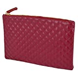 ZJFZML Red Clutch Purses for Women Evening Envenlope Clutches Handbag Zipper Closure on Top Bridal Purse Party Bags for Prom Large Diamond Pattern Quilted Leather Handbag Wallet (Red)