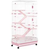PawHut 57" H 6-Level Indoor Small Animal Cage Rabbit Hutch with Wheels - Pink