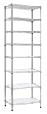Finnhomy 8-Tier Wire Shelving Unit, Adjustable Pantry Shelves, 8 Shelves Metal Shelving for Storage, Wire Storage Racks or Two 4-Tier Shelving Units with 8 Pieces of PE mat, NSF Certified, Chrome