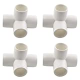 SDTC Tech 4-Pack 1 Inch 4 Way PVC Fitting Elbow Furniture Grade Pipe Connector for DIY PVC Shelf Garden Support Structure Storage Frame, White