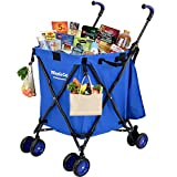 EasyGo Rolling Cart Folding Grocery Shopping Cart Laundry Basket Rolling Utility Cart with Wheels – Removable Canvas Bag - Versa Wheels & Rear Brakes - Easy Folding 120lb Capacity – Copyrighted, Blue